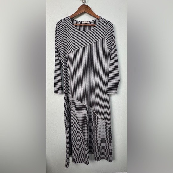 NWT Soft Surroundings Ryley Maxi Dress Luxe Black Slanted Stripe Stretch Size LP - Picture 3 of 12
